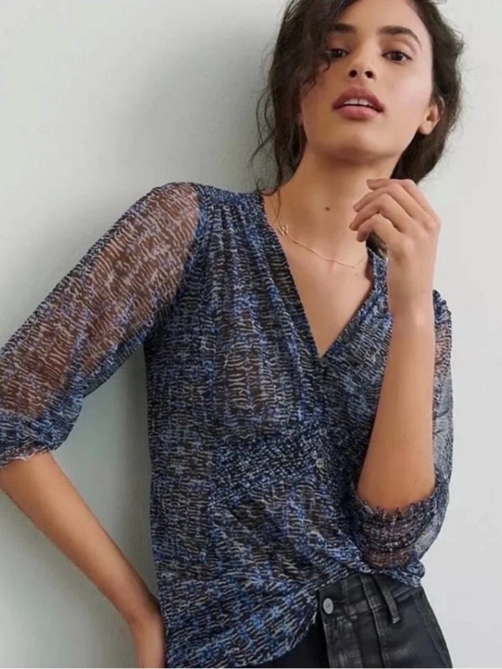 Anthropologie Gretchen Smocked Tunic Semi Sheer Pullover Top small